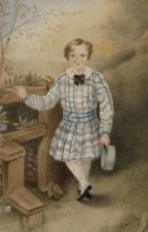 An early 19th century watercolour, a Portrait of a Young Boy, housed in a maple frame,