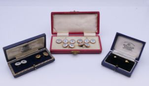 A quantity of various boxed studs and cufflinks, including two small gold studs.