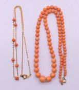 A 9 ct gold and coral necklace (2.