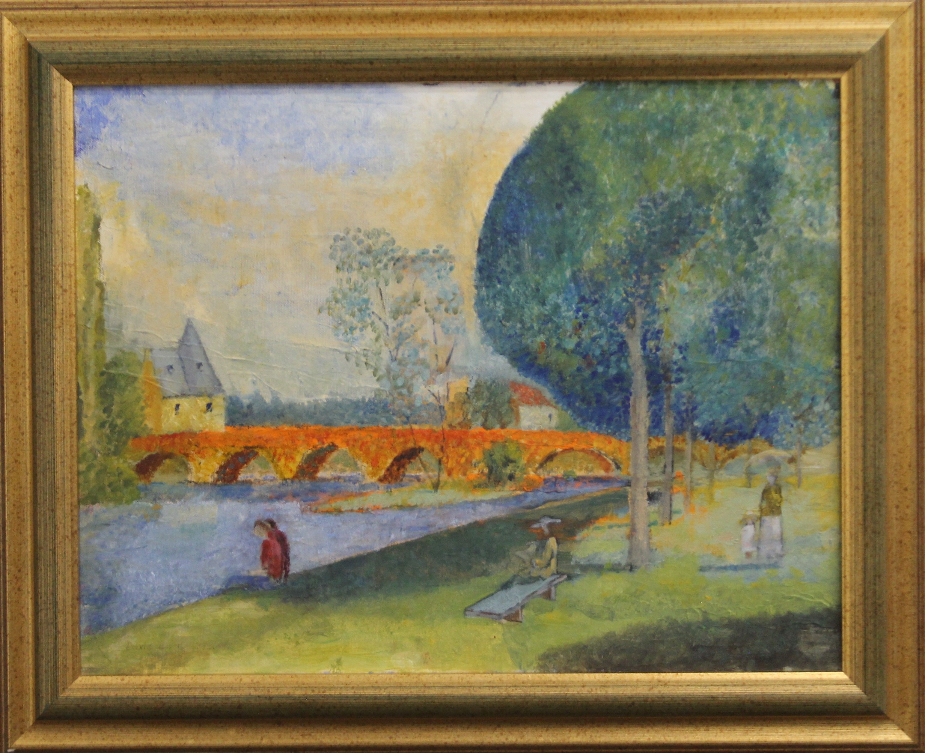 Two oil paintings by David Bartleet, After Seurat and a French River Scene, each framed and glazed. - Image 2 of 5