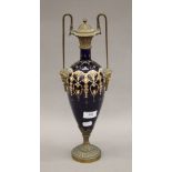A 19th century gilt mounted porcelain lidded vase. 40 cm high.