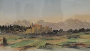 View in South of France by HRH The Prince of Wales (King Charles III), print, framed and glazed.