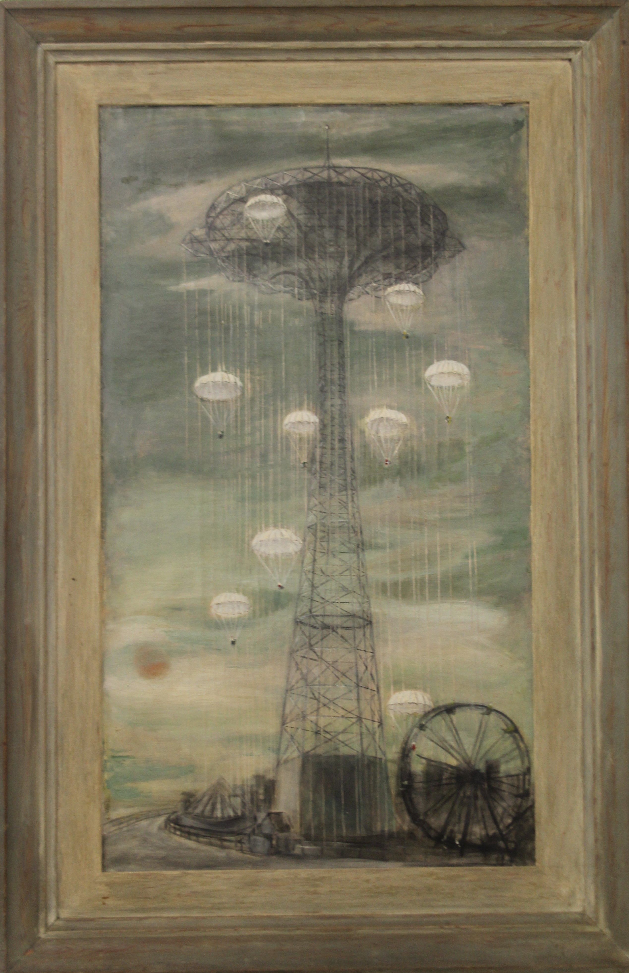 TERESA D GALLICK (American), Parachute Jump, oil on canvas, framed (63 x 111. - Image 2 of 3