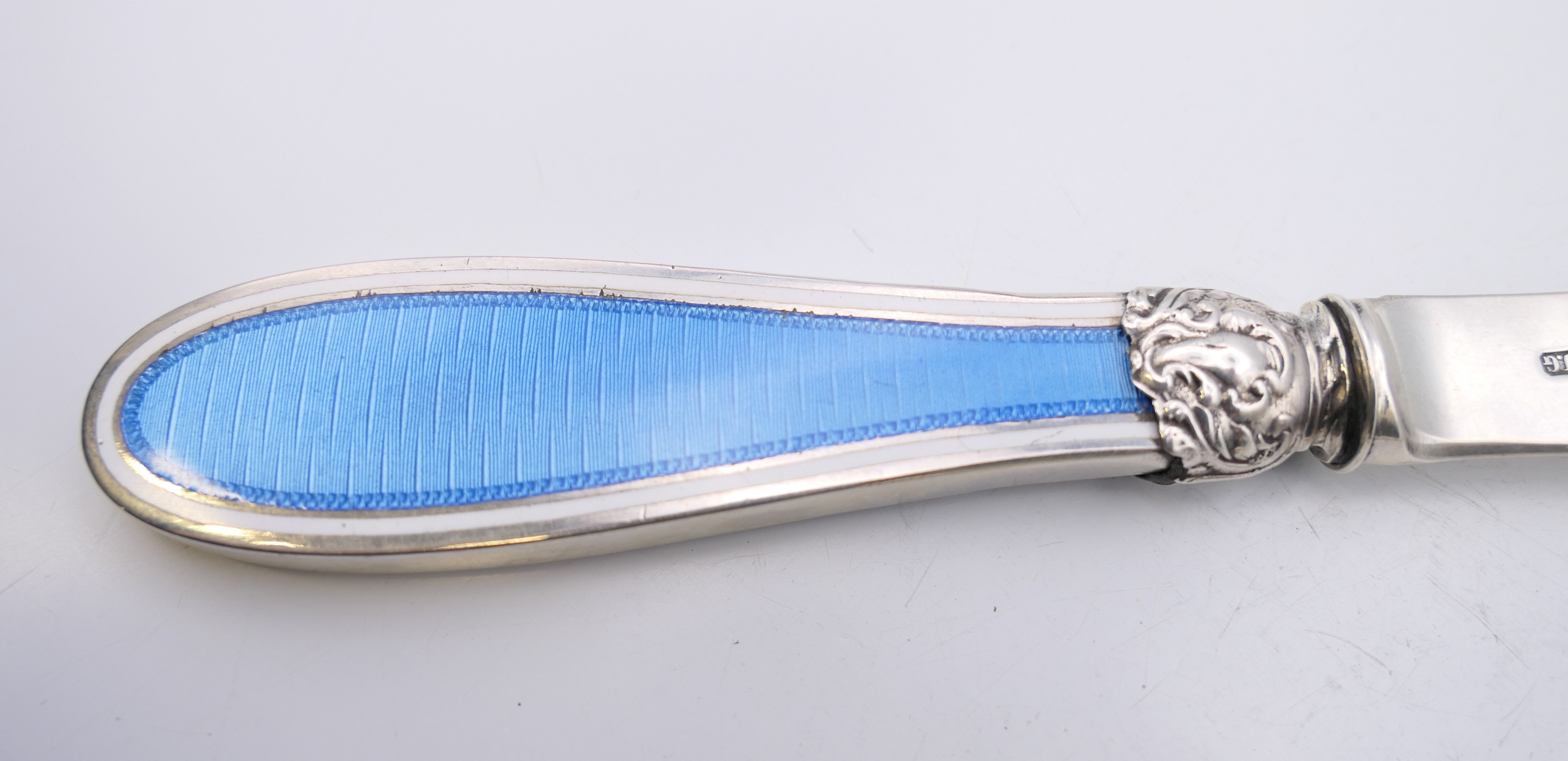 Three silver letter openers, two with enamel decoration and one with tortoiseshell. - Image 3 of 13