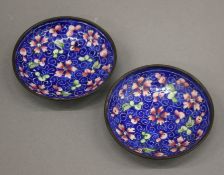 Two small cloisonne dishes. 8 cm diameter.