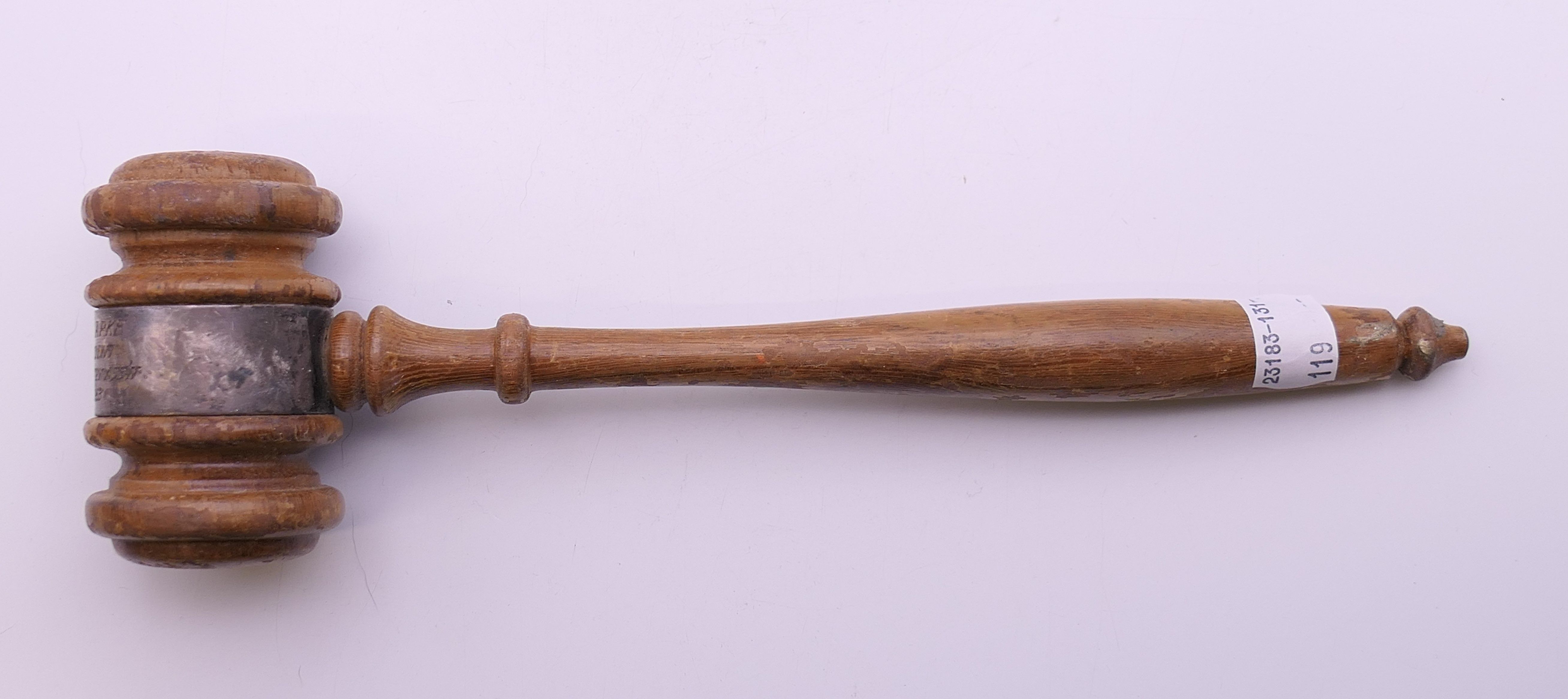 A gavel with silver collar inscribed Walter E Apke, 5th President, 395th Infantry Ass'n. - Image 2 of 4