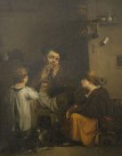 19TH CENTURY, Figures Seated in an Interior, oil on canvas, framed. 19 x 24.5 cm.