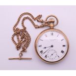 A 9 ct gold cased Waltham pocket watch inscribed to reverse 'Presented to T Judd Esq by C W