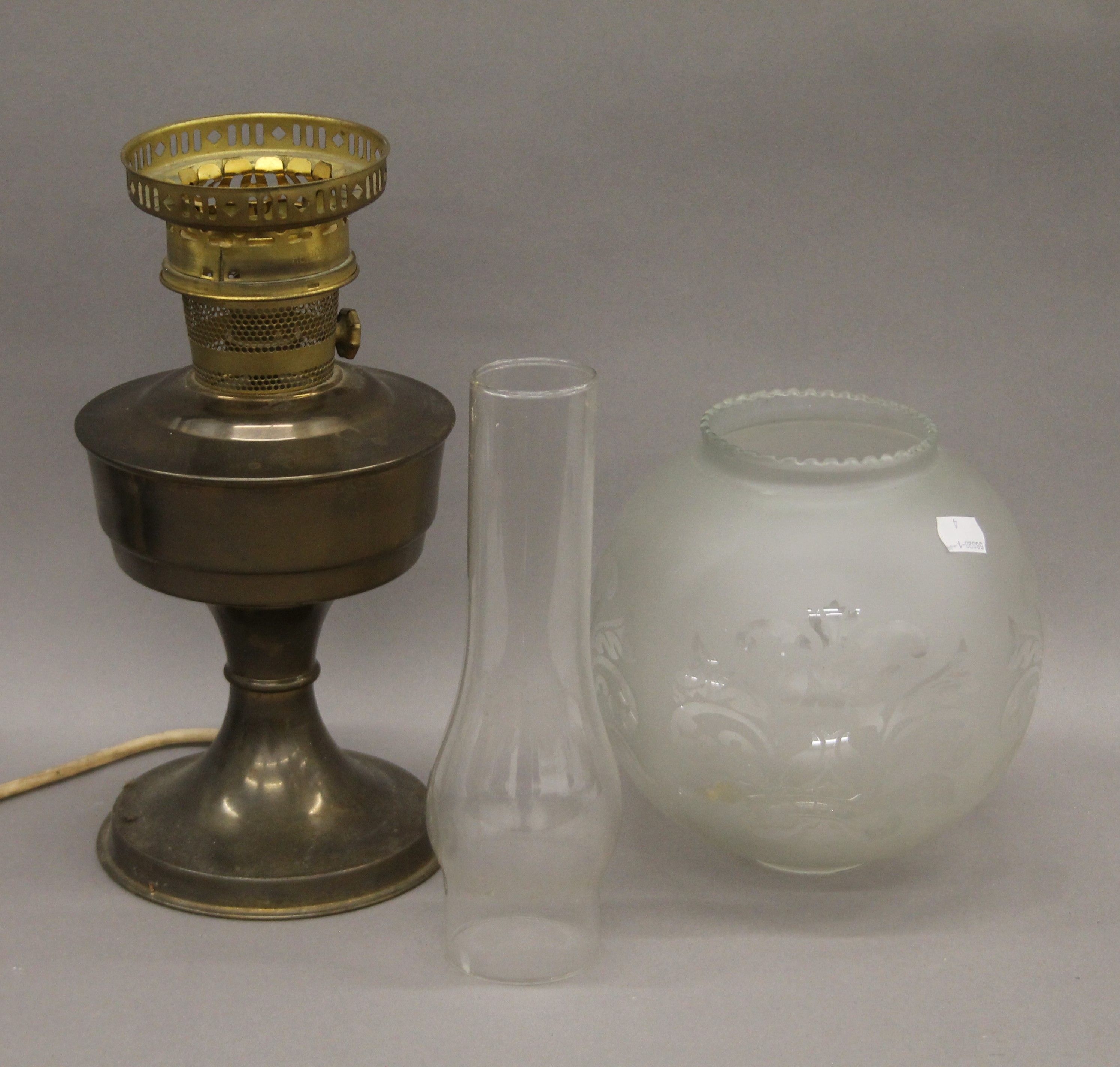 A converted brass oil lamp. 31.5 cm high.