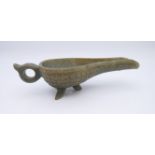 A Chinese green jade ceremonial wine cup, Eastern Han. 14 cm long.