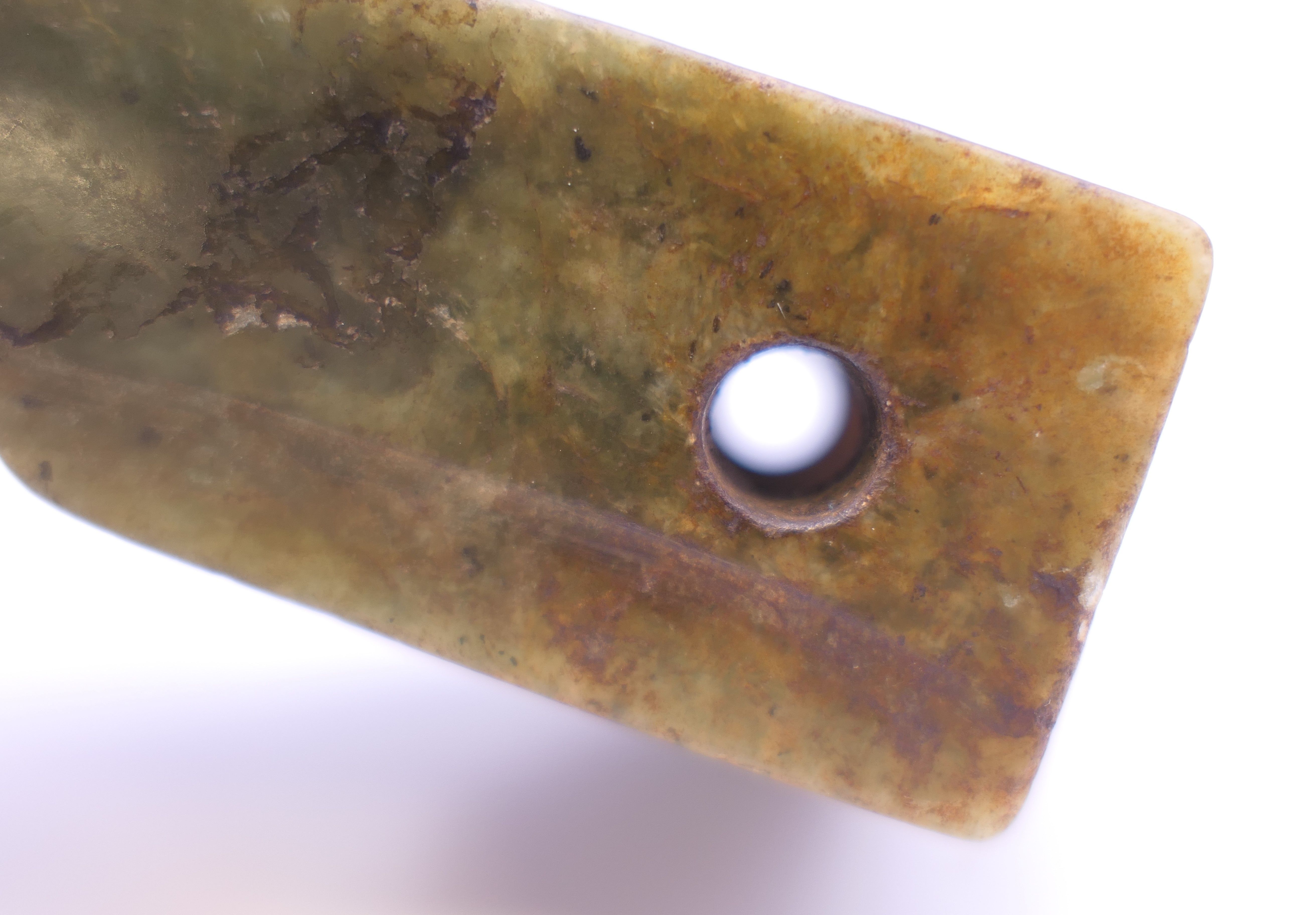 A Chinese Fa Guan (hair crown) jade pin missing, Han Dynasty or older. 10 cm long. - Image 9 of 9