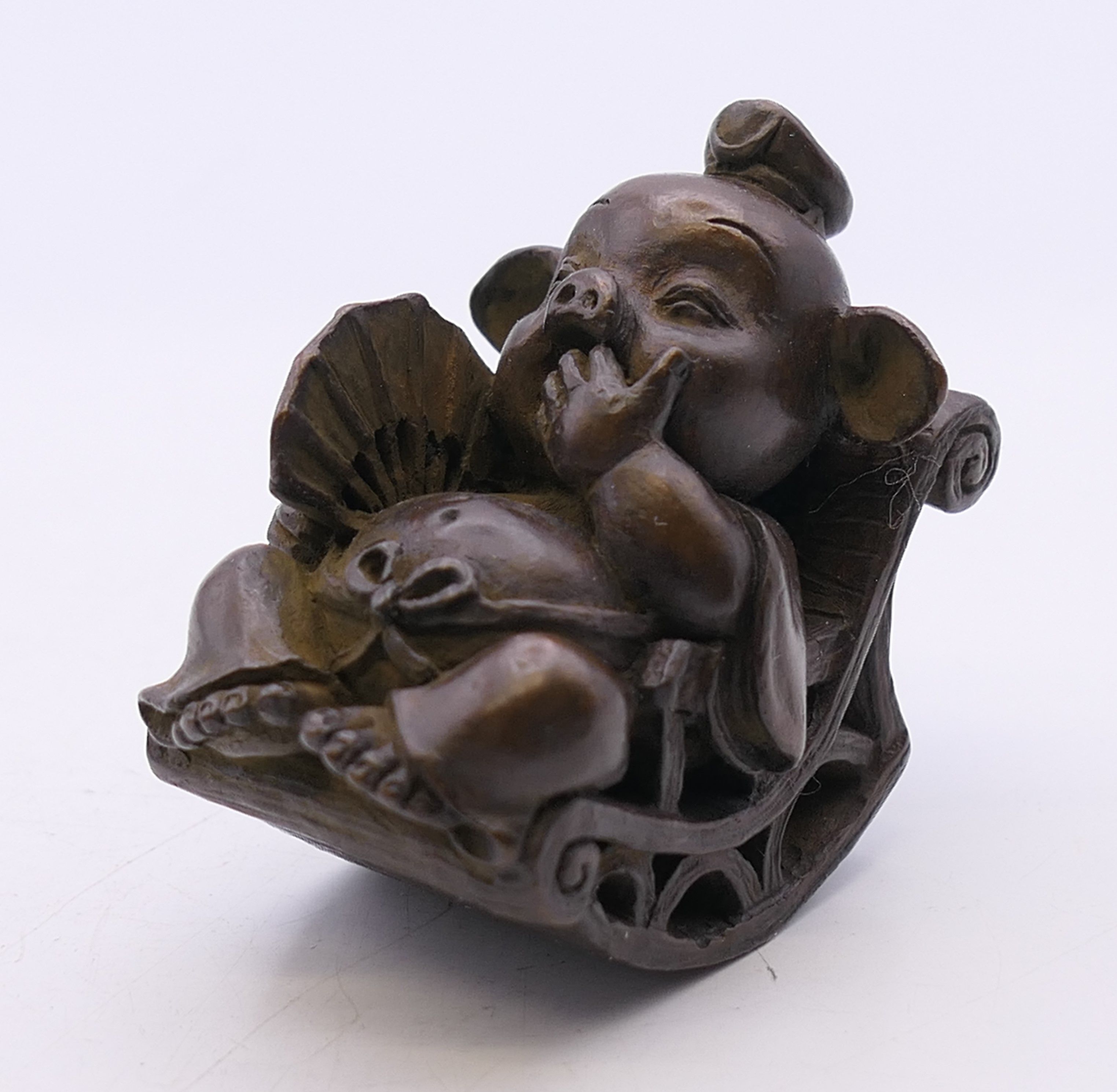 A pair of bronze models of pigs on rocking chairs. Each 4 cm high. - Image 2 of 8