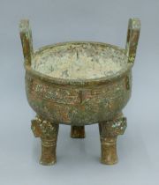 A Chinese archaic style bronze censer. 26.5 cm high.