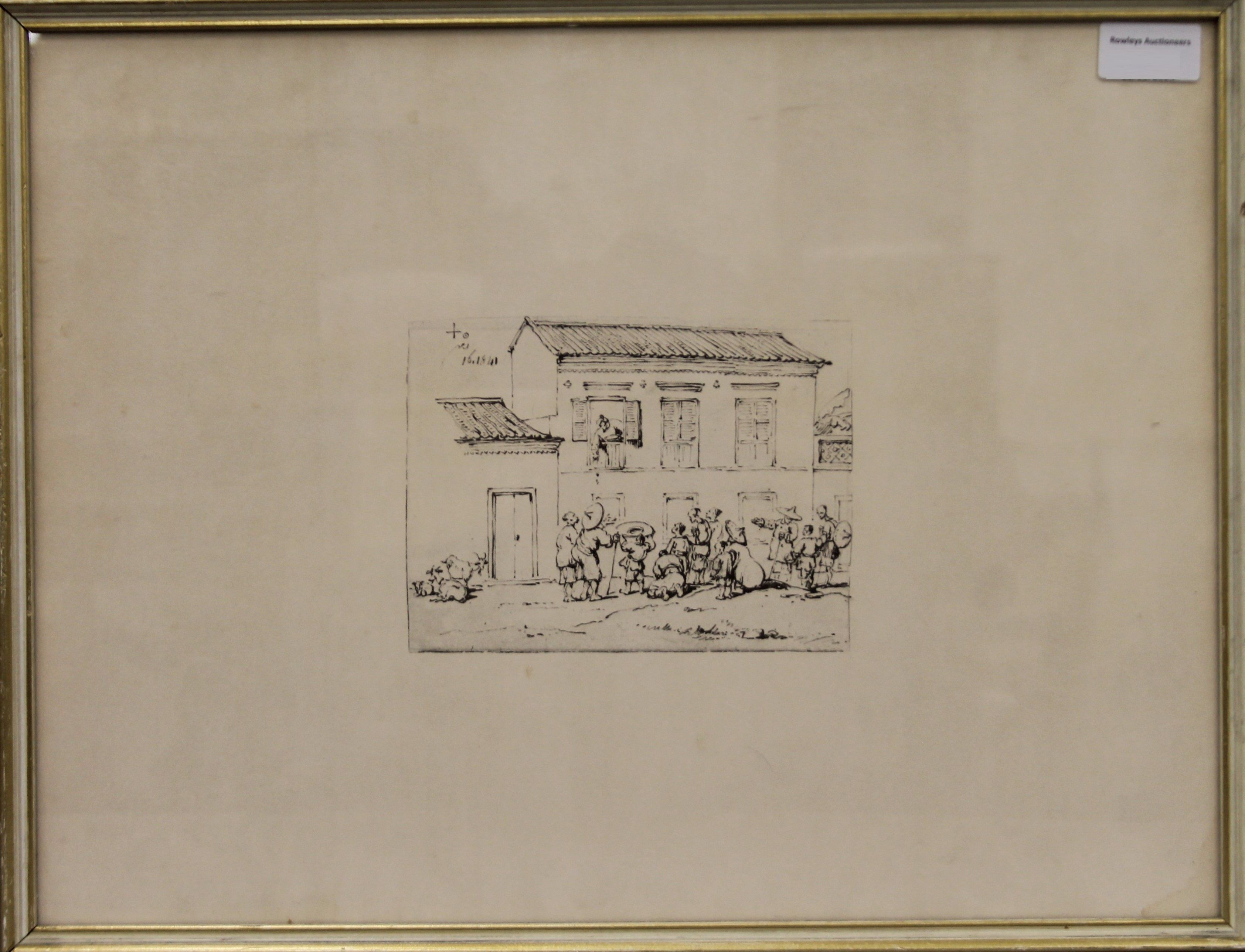 A print of Chinese People Throwing Food to the Poor, framed and glazed. 47.5 x 36.5 cm overall. - Image 2 of 2