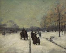 Manner of LUIGI LOIR (1845-1916) Austrian, Snowy Street Scene, oil on board, framed. 37.5 x 30.5 cm.