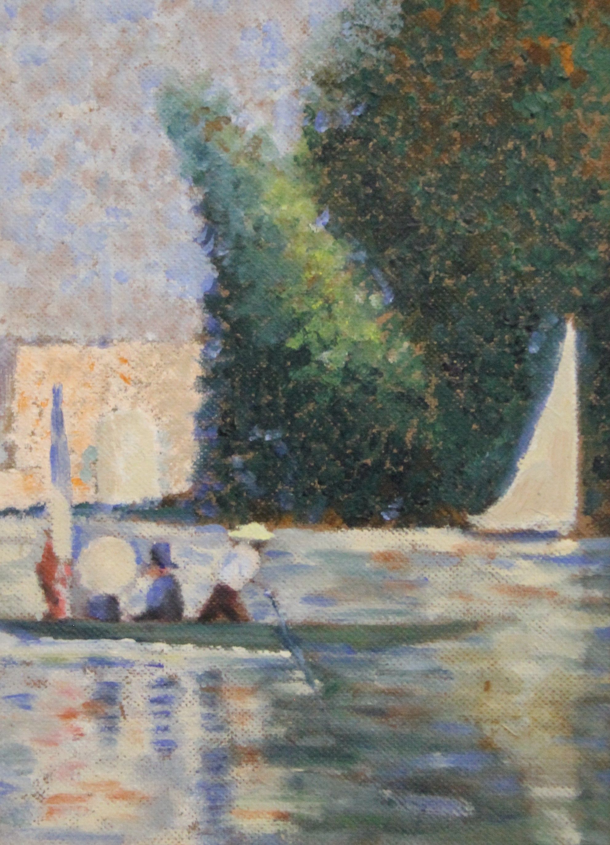 Two oil paintings by David Bartleet, After Seurat and a French River Scene, each framed and glazed. - Image 4 of 5