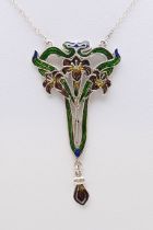 A silver Art Nouveau style pendant chain. Pendant 8 cm high.
