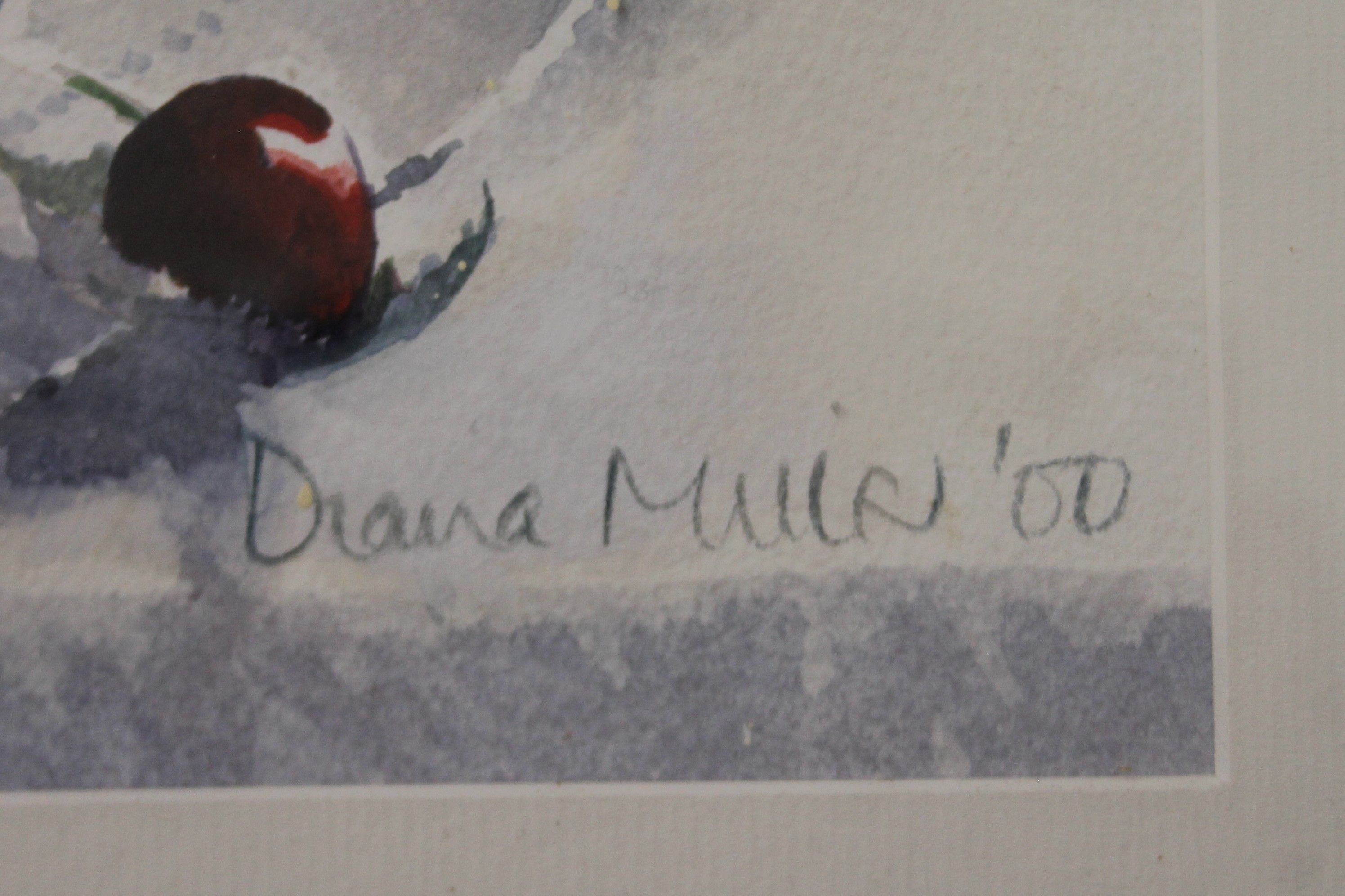 DIANA MILLER, Bowl of Cherries, watercolour, framed and glazed. 32 x 25.5 cm. - Image 3 of 3