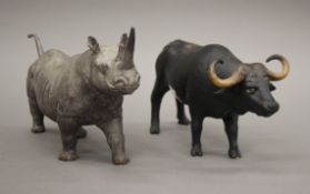 A Coalport rhino and a Coalport buffalo. The former 28.5 cm long.