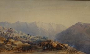 GASPARD GOBAUT (19th century), Battle Scene, watercolour, framed and glazed. 22.5 x 13.5 cm.