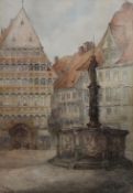 19TH CENTURY SCHOOL, Market Square Hildesheim, watercolour, dated Aug 23 1882, framed and glazed.