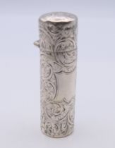 A silver scent bottle, hallmarked for Birmingham 1890. 6.5 cm high.