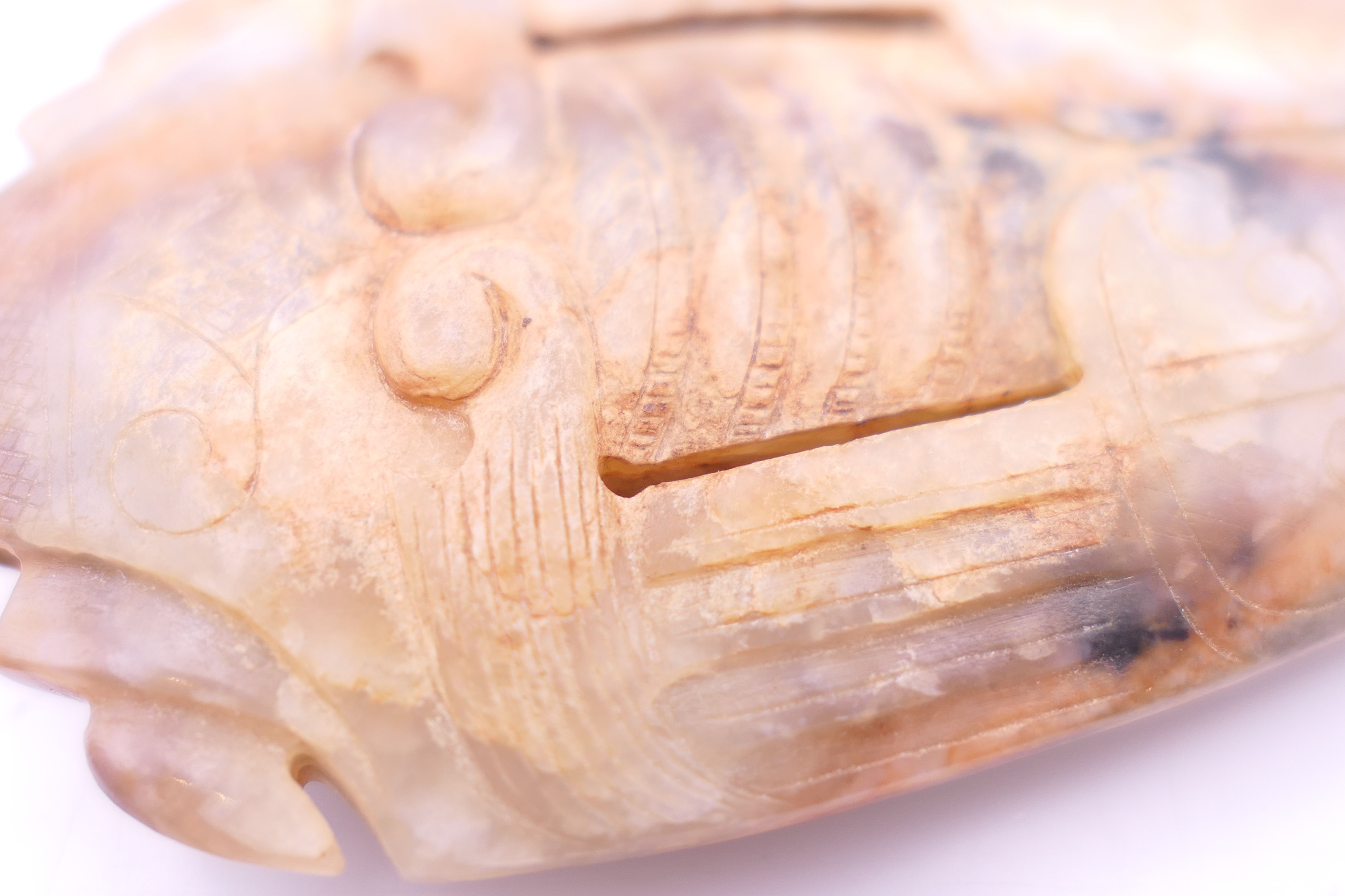 A Chinese russet jade coloured cicada, Shang Dynasty. 6 cm long. - Image 4 of 5