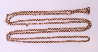 A 9 ct gold muff chain. 148 cm long. 45.3 grammes.