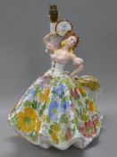 A large mid-century Italian ceramic figural lamp base in the form of a Spanish dancing girl with