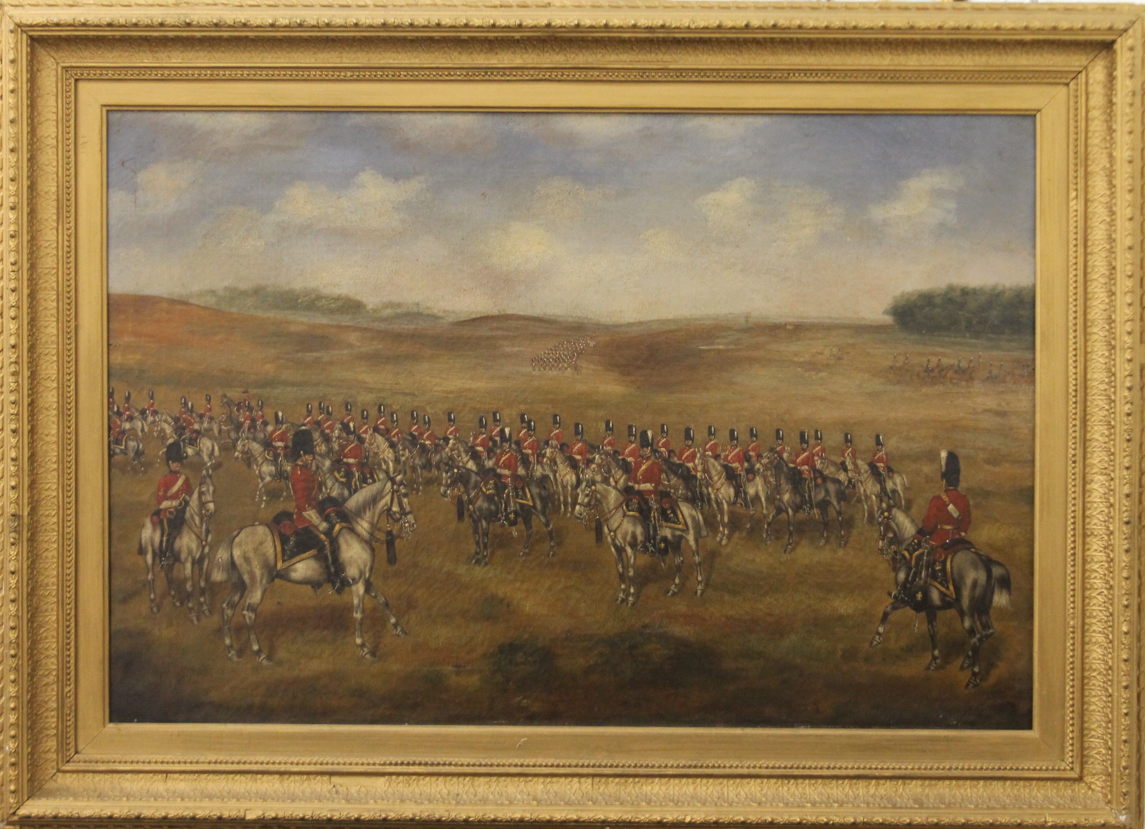 19TH CENTURY BRITISH SCHOOL, Military Battle Field with The Royal Scots Greys on Horseback, - Image 2 of 3