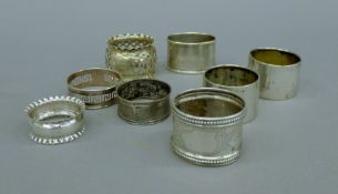 Eight various English and Continental silver napkin rings. 95.4 grammes.