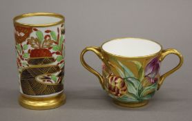 A 19th century Spode Copeland loving cup and a 19th century cylindrical vase. The former 6.