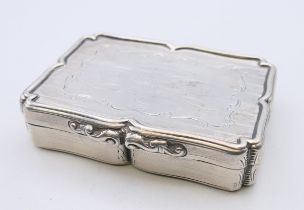 A large silver snuff box, hallmarked for Birmingham 1847, maker's mark of Nathaniel Mills. 8.