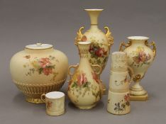 Six pieces of Royal Worcester blush ivory porcelain. The largest 20.5 cm high.