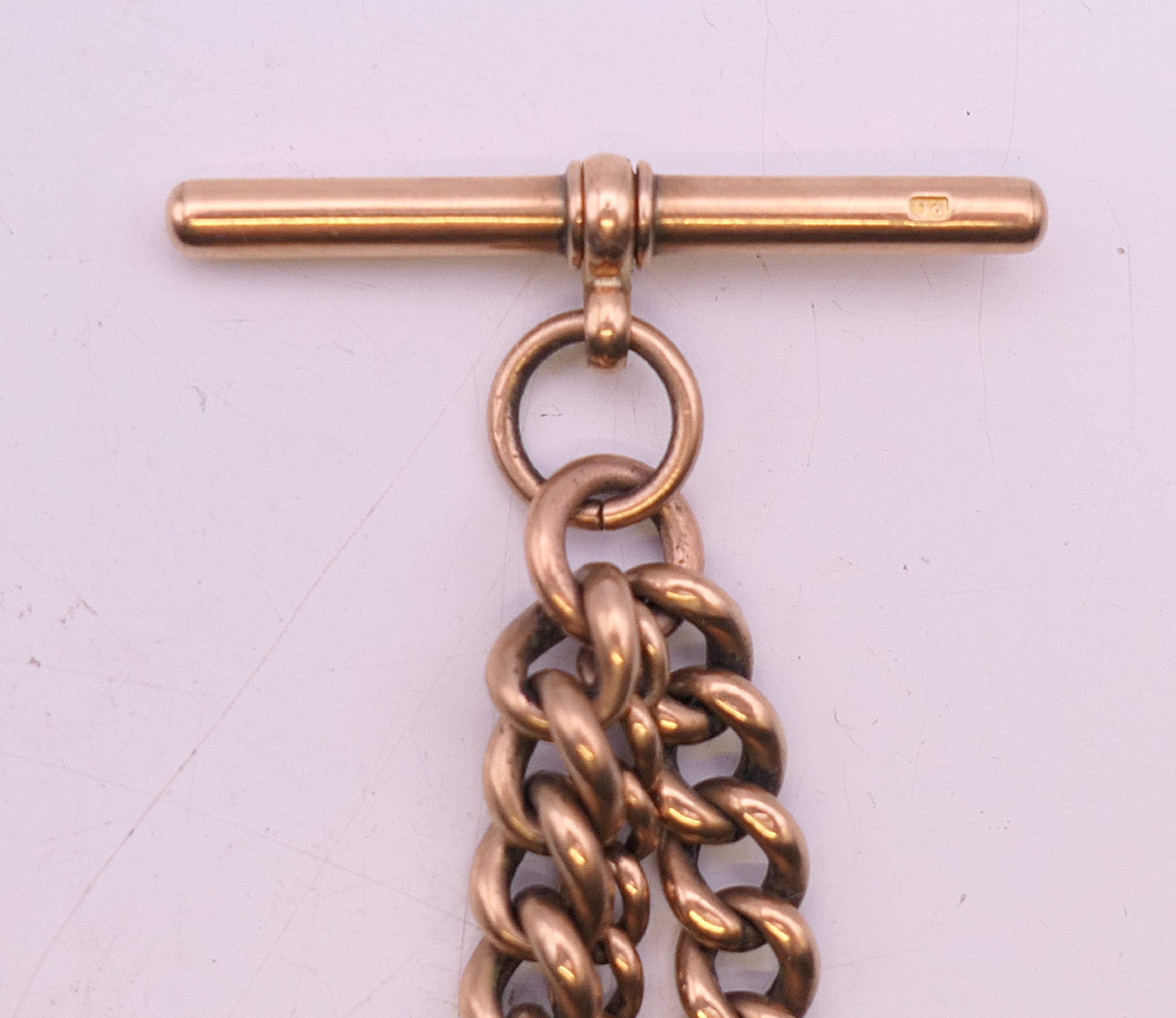 A 9 ct gold pocket watch on a 9 ct gold chain. 4.75 cm diameter, chain 35 cm long. The watch 78. - Image 16 of 17
