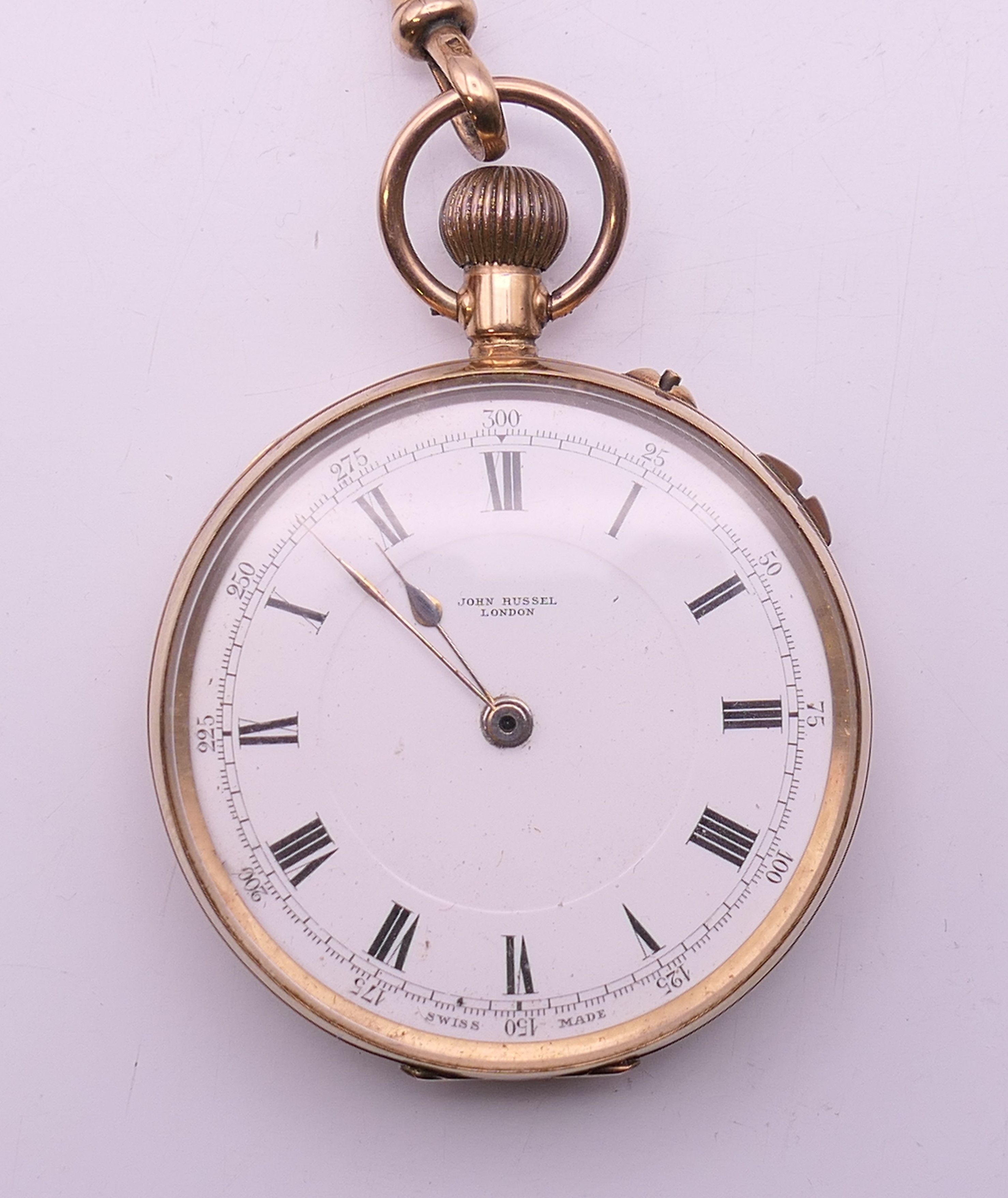 A 9 ct gold pocket watch on a 9 ct gold chain. 4.75 cm diameter, chain 35 cm long. The watch 78. - Image 2 of 17