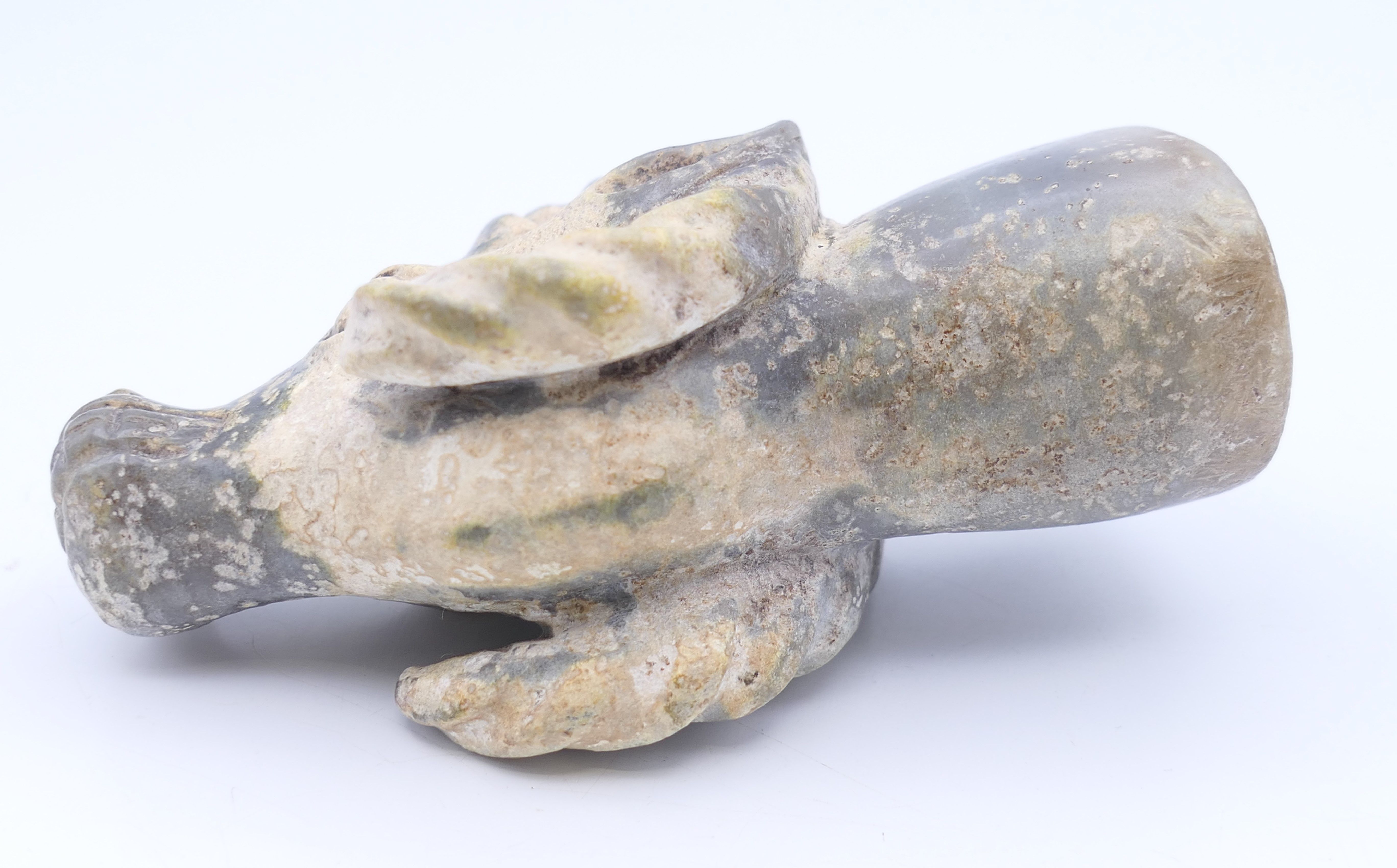 A Chinese white and grey jade rams head, Han Dynasty. 9.5 cm long. - Image 4 of 7