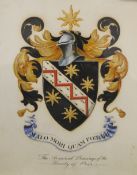 A 19th century painted armorial, framed. 29.5 x 34.5 cm overall.