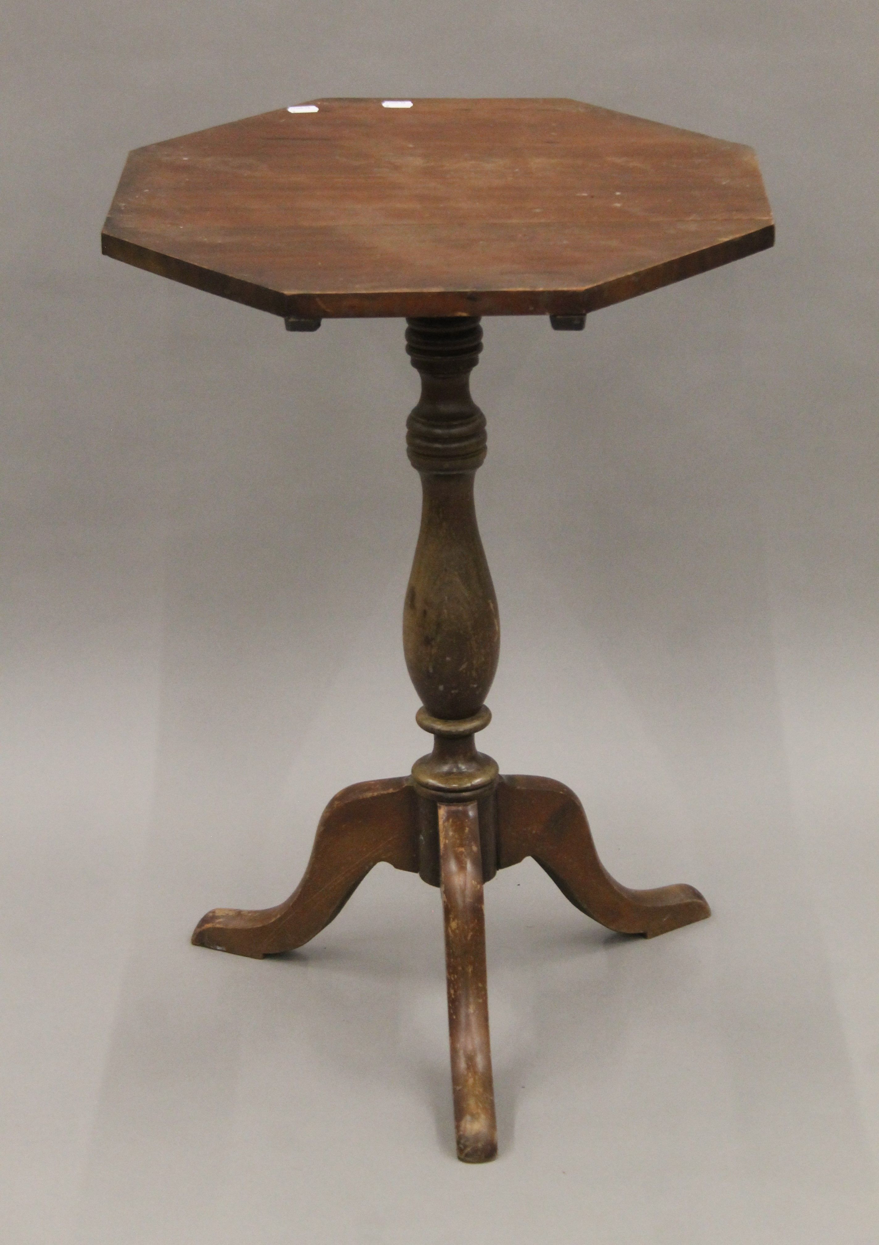 A 19th century octagonal tilt top tripod table. 51.5 cm wide. - Image 2 of 6