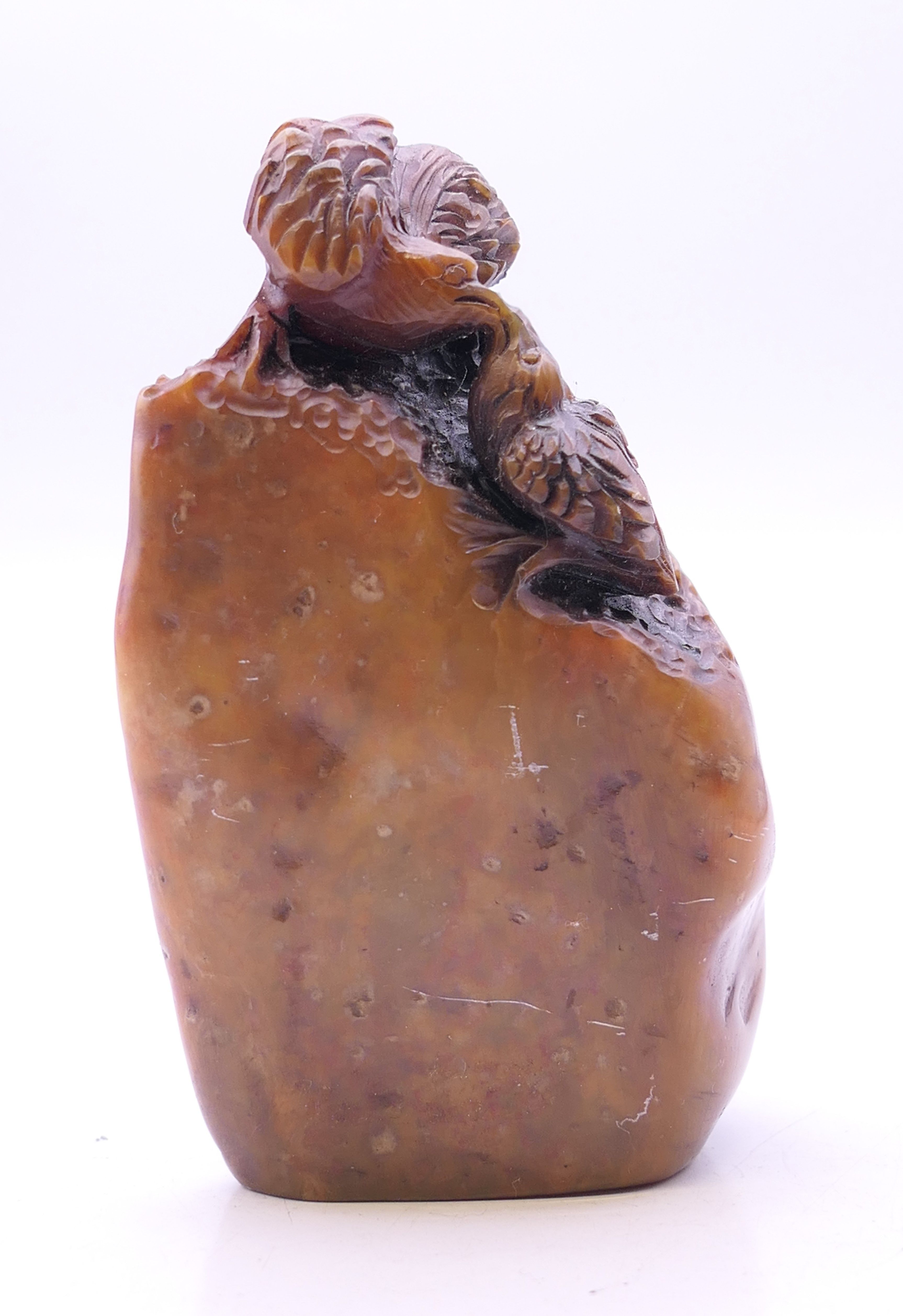 A Chinese soapstone seal carved with birds. 8 cm high. - Image 3 of 5