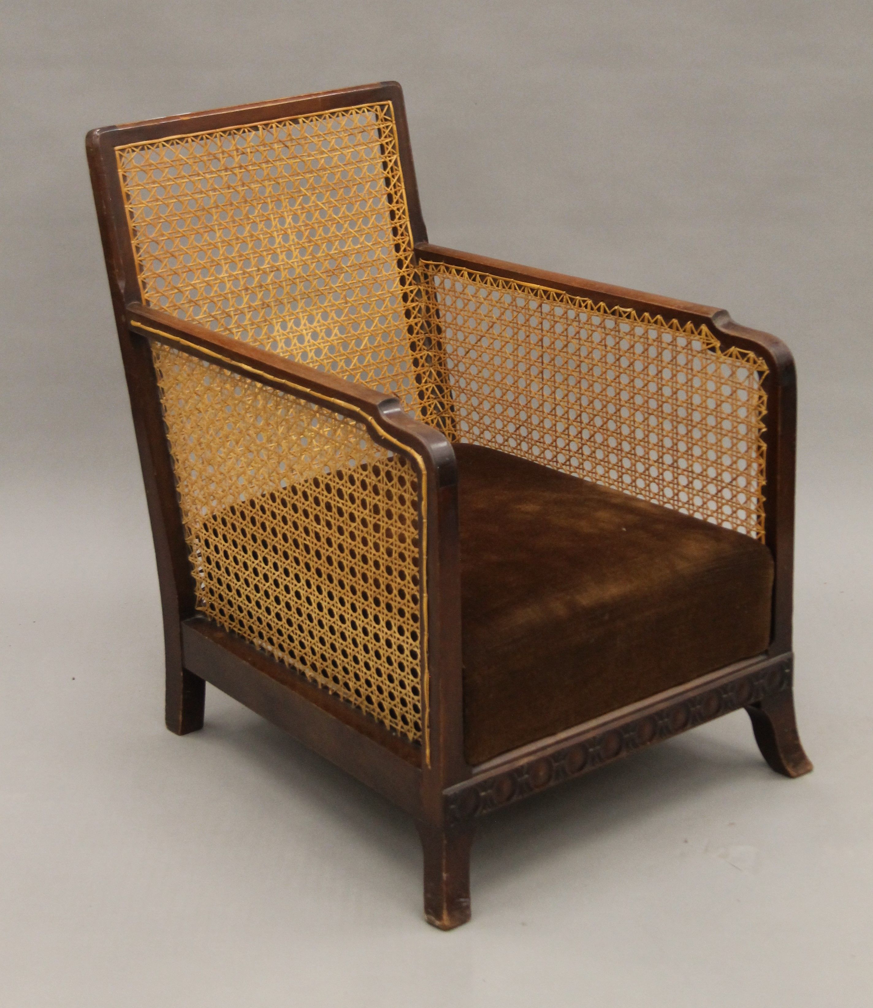 An early 20th century mahogany framed Bergere armchair. 54 cm wide. - Image 2 of 4