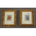 A pair of needlework floral pictures, each framed and glazed. 14.5 x 17.5 cm overall.