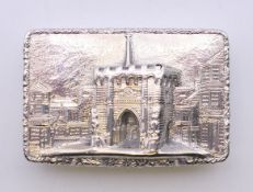 A Nathaniel Mills relief decorated silver snuff box. 6.5 cm x 4 cm. 81.6 grammes.