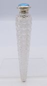 A silver enamel lidded cut glass scent bottle, hallmarked for London 1923. 17.5 cm high.