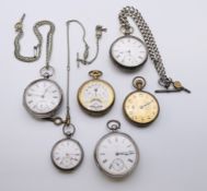 Six pocket watches, including The Express Watch Lever Company J G Graves, Bentima, Waltham, Elgin,