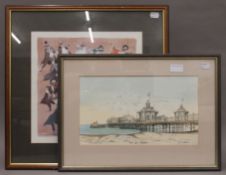 West Pier Brighton, print, signed B E Standen and another print. Each framed and glazed.