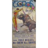 COROS EN MALAGA, a vintage bull fighting poster. 53 x 97 cm.