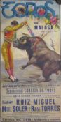 COROS EN MALAGA, a vintage bull fighting poster. 53 x 97 cm.