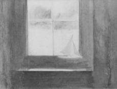 TINDLE, DAVID RA (born 1932) British (AR), Boat in a Window, pencil drawing and watercolour,