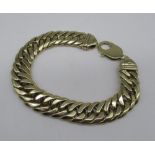 9ct yellow gold flat curb link bracelet stamped 9ct, L24cm, 88.6g